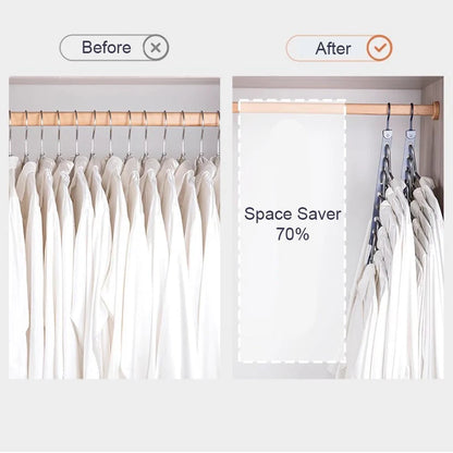 Foldable space-saving closet hanger with 8 hooks
